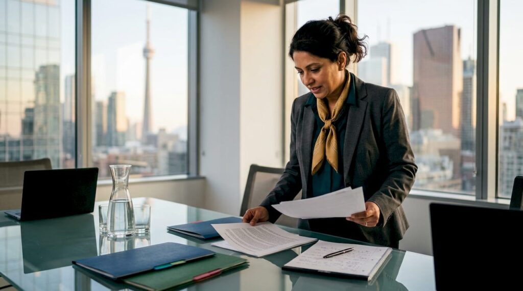 Real estate lawyer reviewing property documents