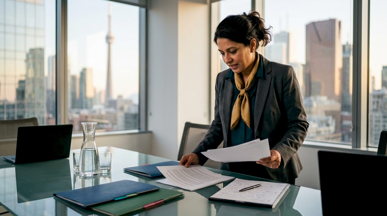 Real estate lawyer reviewing property documents